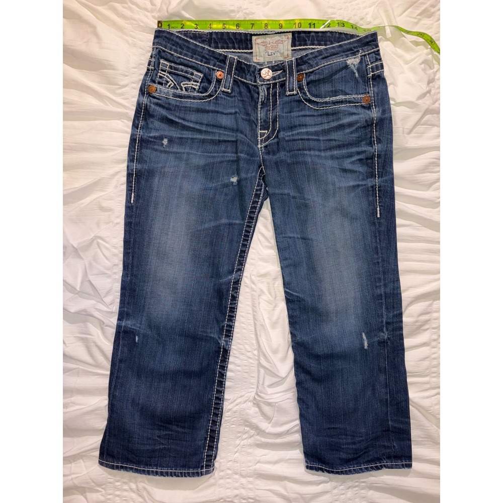 Big Star Liv Low Rise Crop Jeans 29 Medium Contrast Stitch Capri Denim T05-29